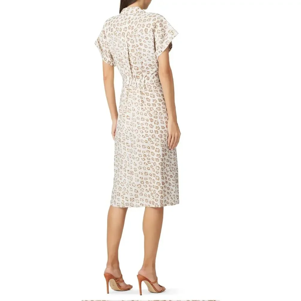 JOIE Coady Linen Midi Dress XS Leopard Print Tan Ivory - Picture 2 of 10